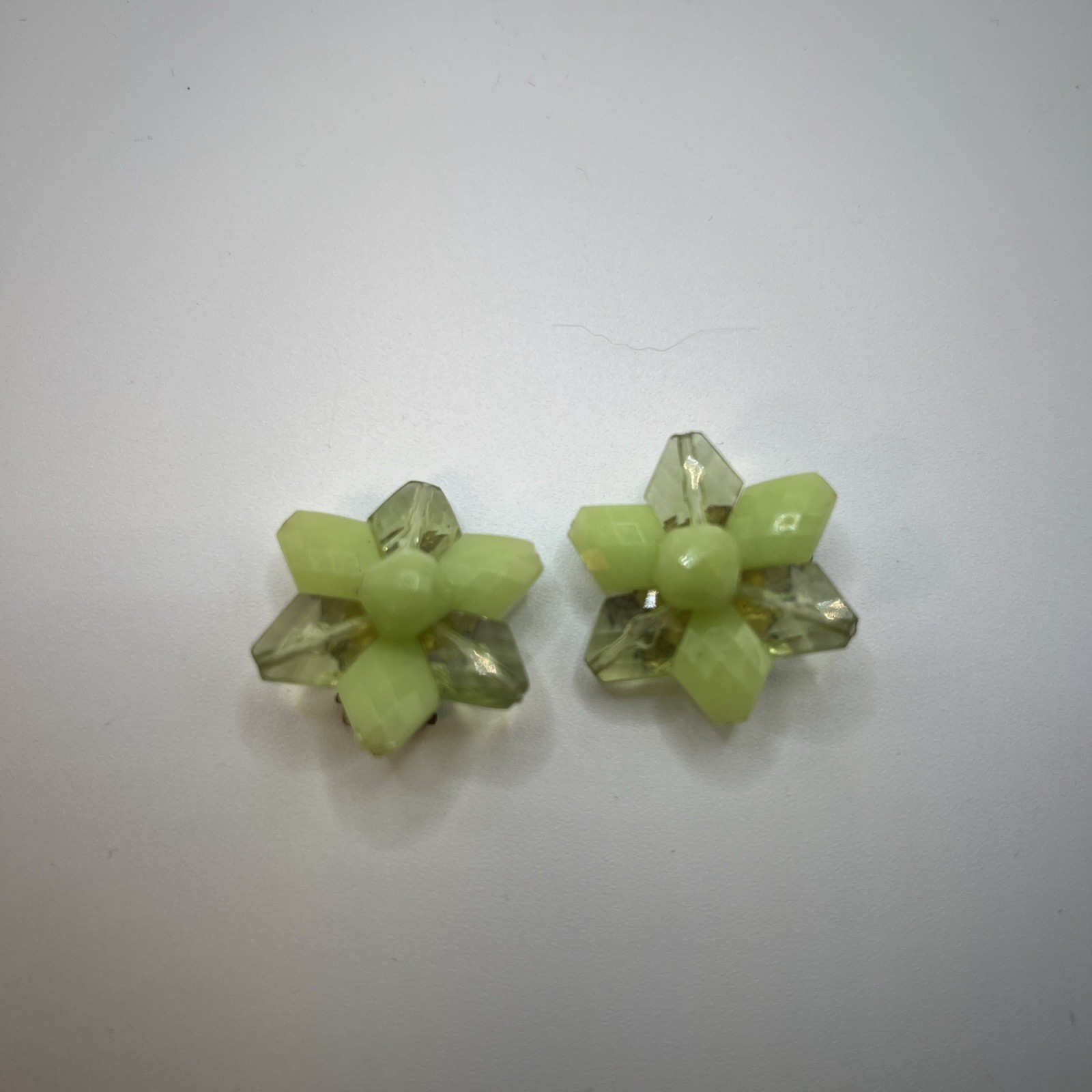 Vintage W.Germany 1950-70s, Neon Green , Floral Clip-on Earrings