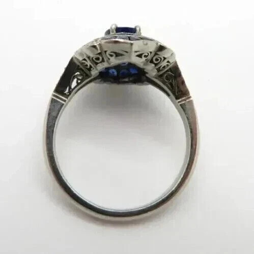 Art Deco Style Oval Cut Sapphire Lab Created Diamond Engagement 925 Silver Ring