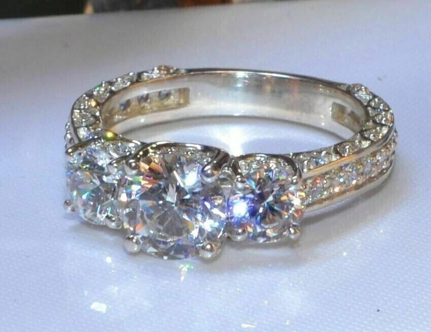 Art Deco Style Lab Created Diamond Anniversary Wedding 14K White Gold FN Ring