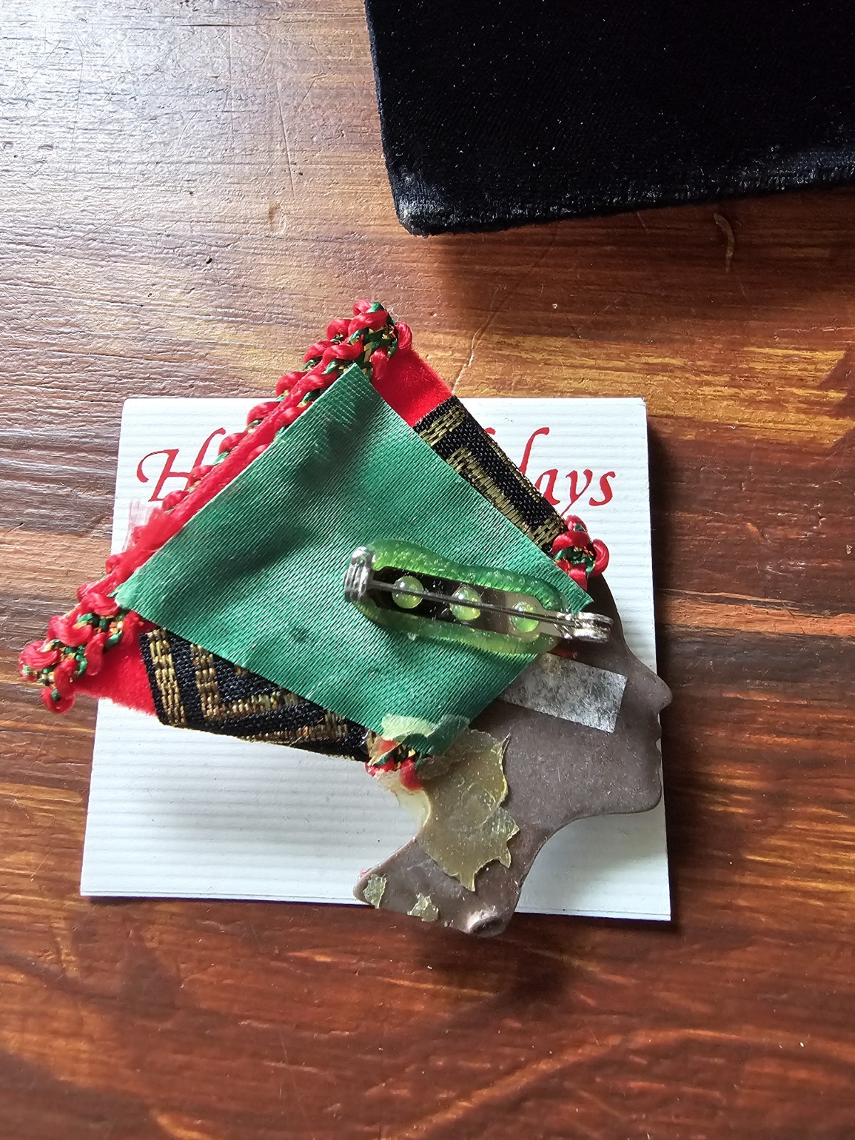 Vtg Brooch Fashion Jewelry African Woman Face Head Pin Kente Wrap Holiday