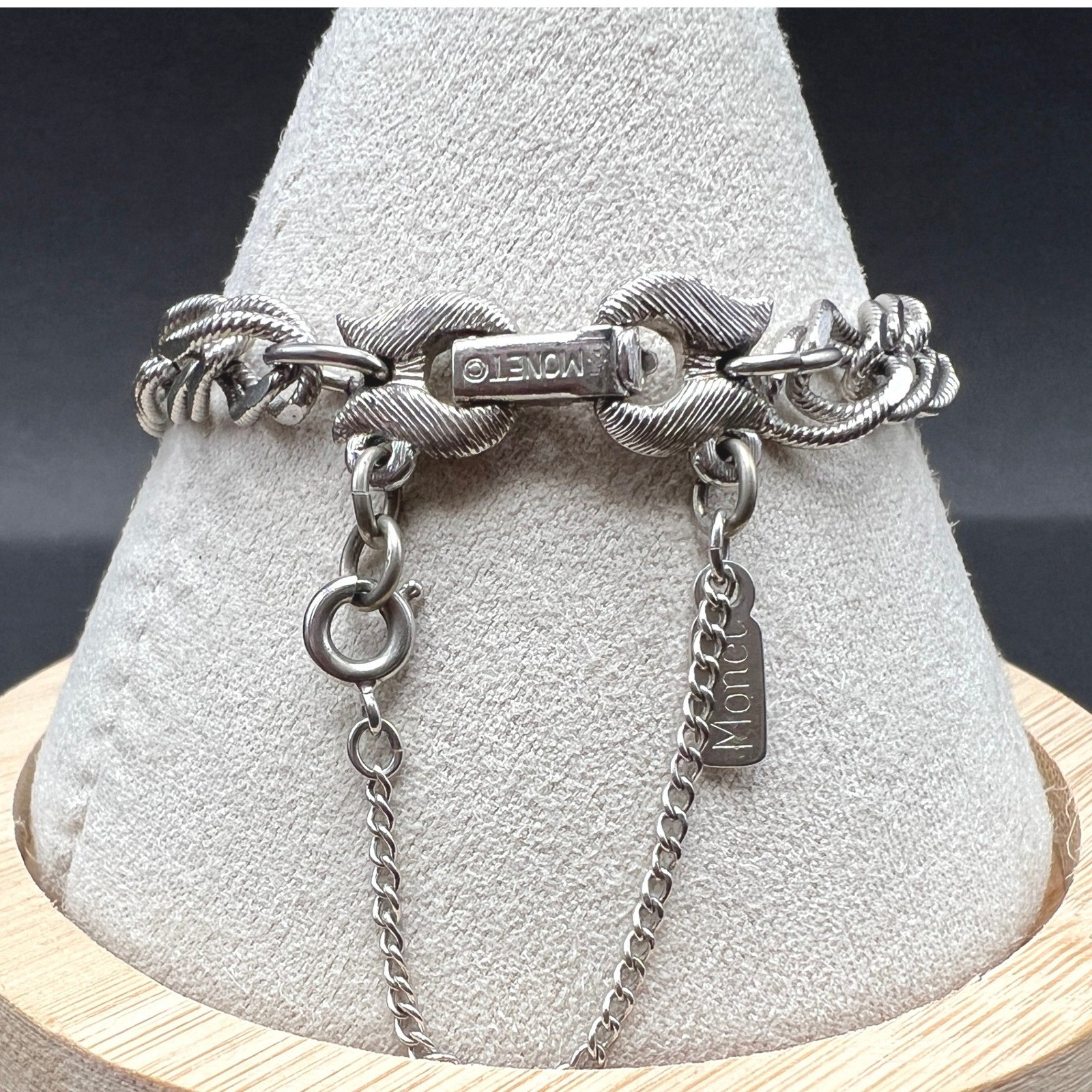 Vintage Monet Charm Bracelet Silver Tone Safety Chain Signed