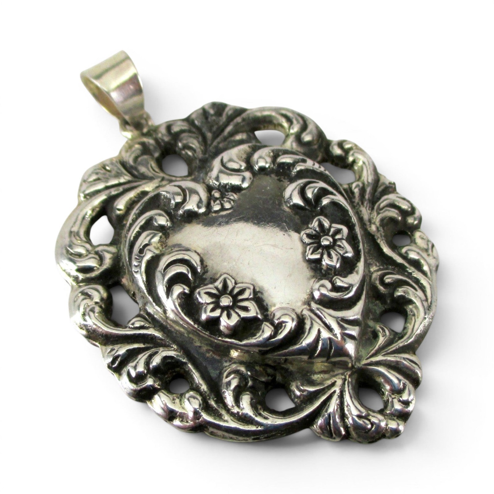 Sterlng Silver Large Lacy Heart Pendant Brown County Silver Vintage Floral