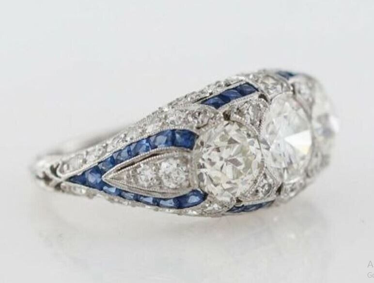 3.56Ct Art Deco Style Lab Created Diamond 3-Stone Wedding 14K White Gold FN Ring