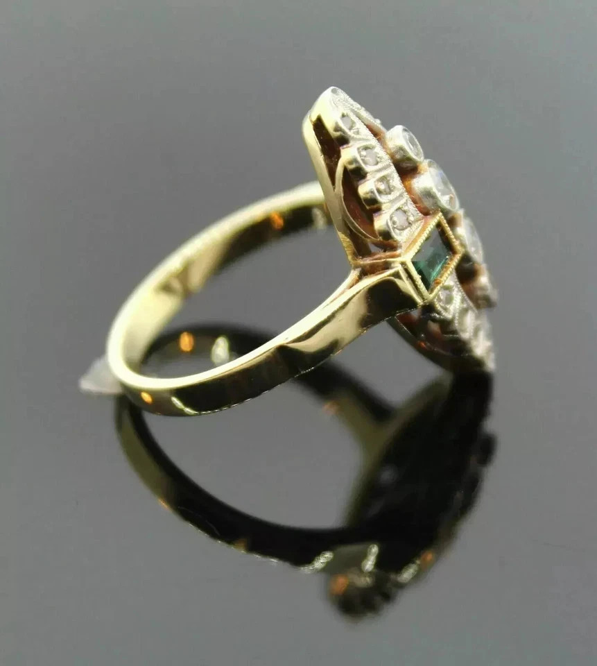 Art Deco Style Lab-Created Diamond & Sapphire Wedding 14k Yellow Gold FN Ring
