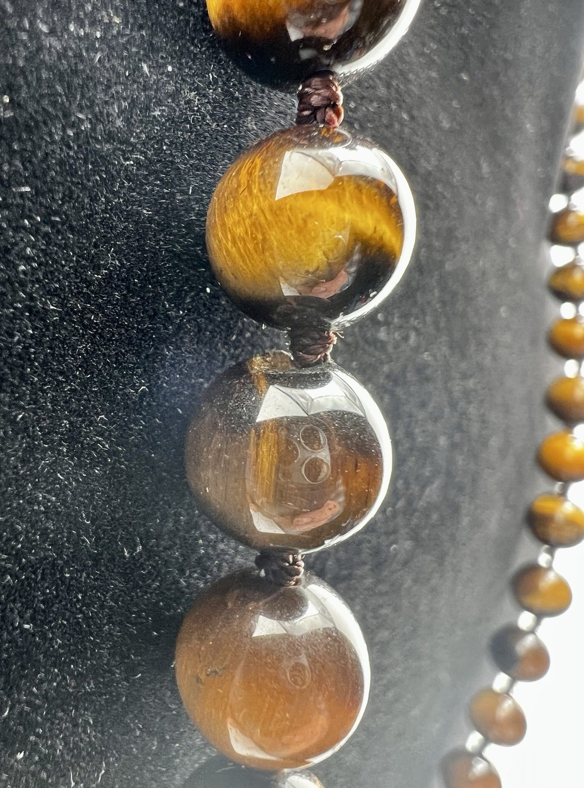 VTG Estate Tiger’s Eye Hand-Knotted Necklace Gemstone Beads Barrel Hook Clasp