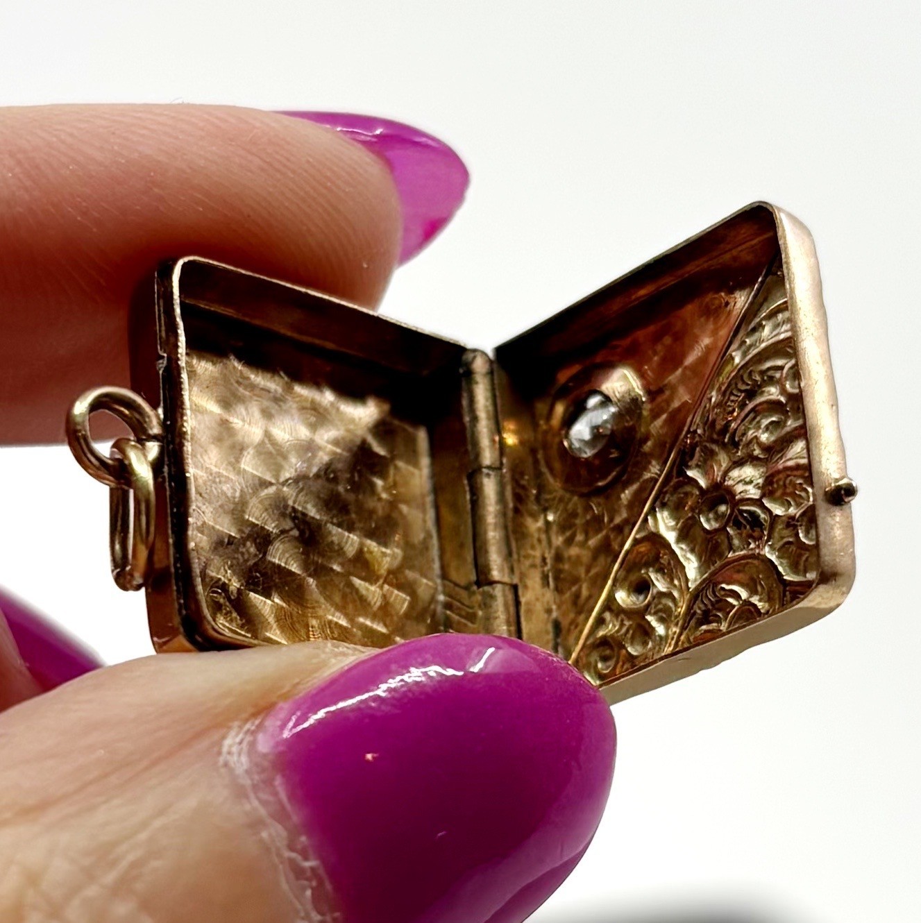 Antique 14K Diamond Locket Two Tone Old Cut Diamond Square Locket