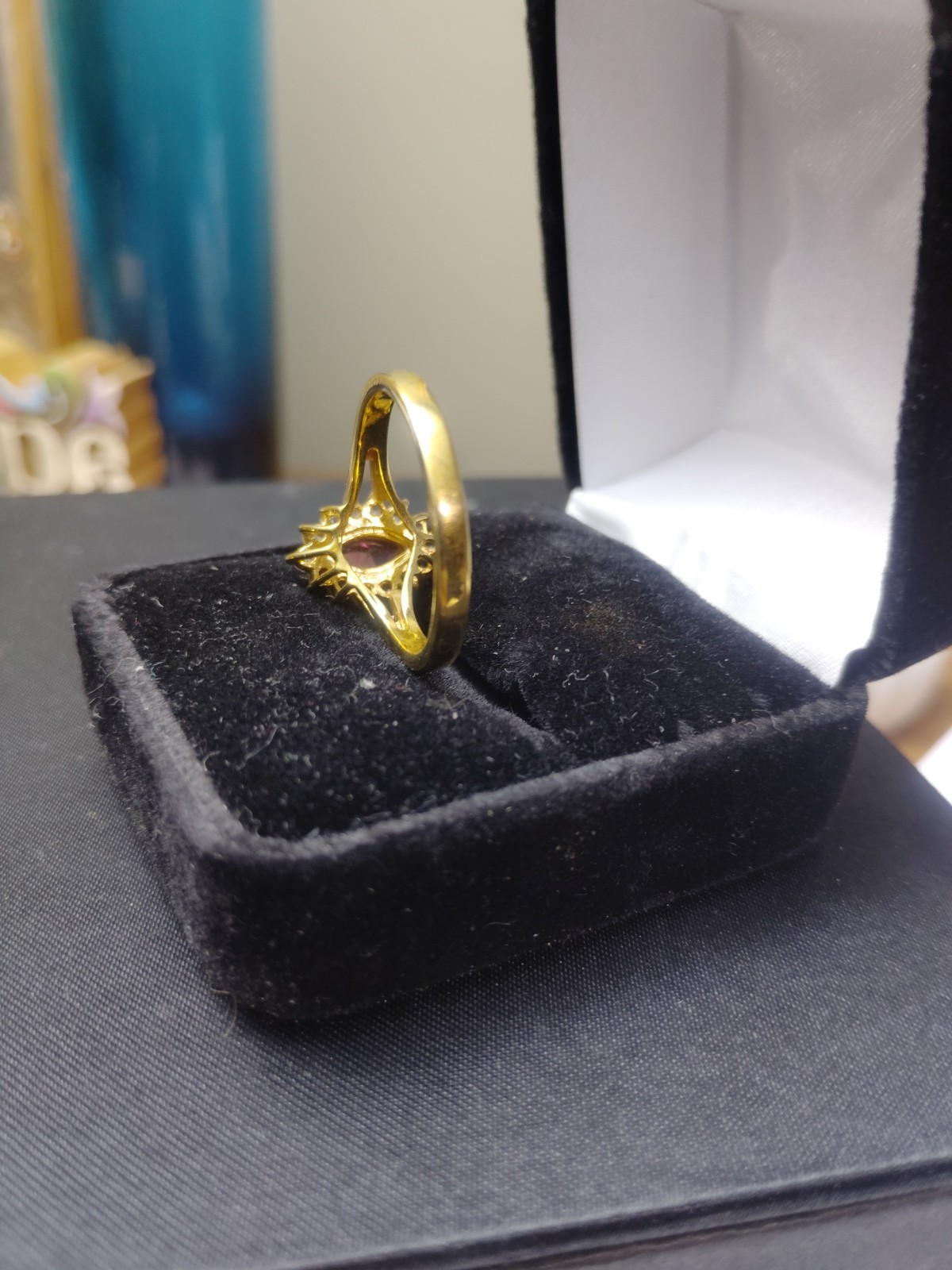 Vintage Amethyst Ring Set On An 18k Gold Band With White Saphire Accent Stones