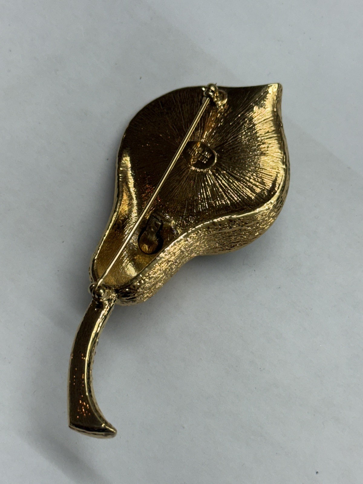 DESIGNER Nolan Miller Gold Tone Crystal Calla Lily Flower LARGE Brooch PIN EC