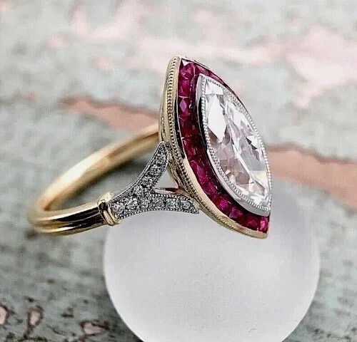 Art Deco Style 2.95Ct Lab Created Diamond Wedding & engagement 14K Gold FN Ring