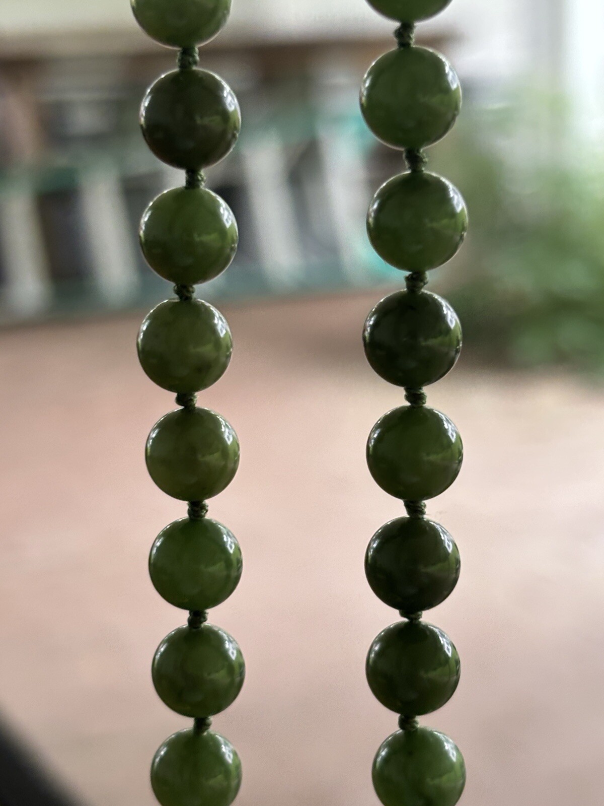 Jade Jadite 65 Bead Necklace Hand Knotted Gold Over 925 Clasp 1970 MCM Green 24”