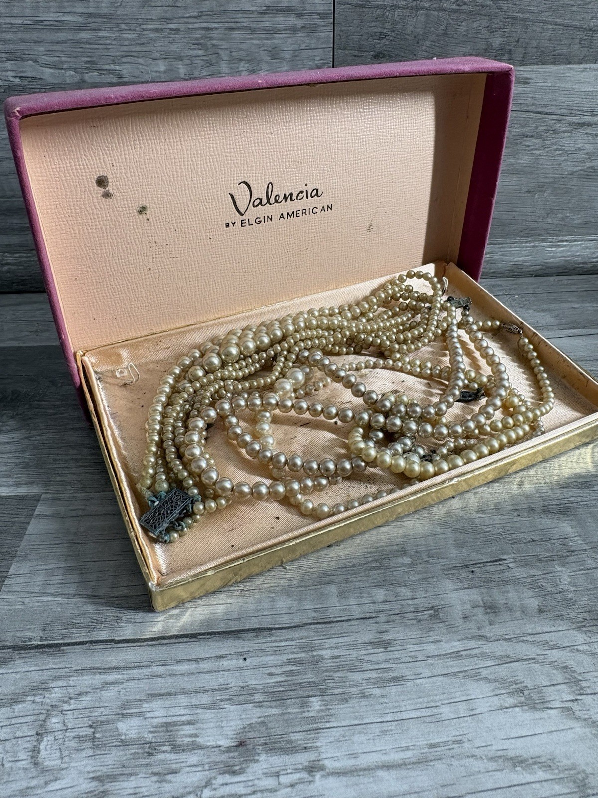 Vintage Valencia Elgin American Faux Pearl Necklace Set 4 Strands w/ Box 1950s