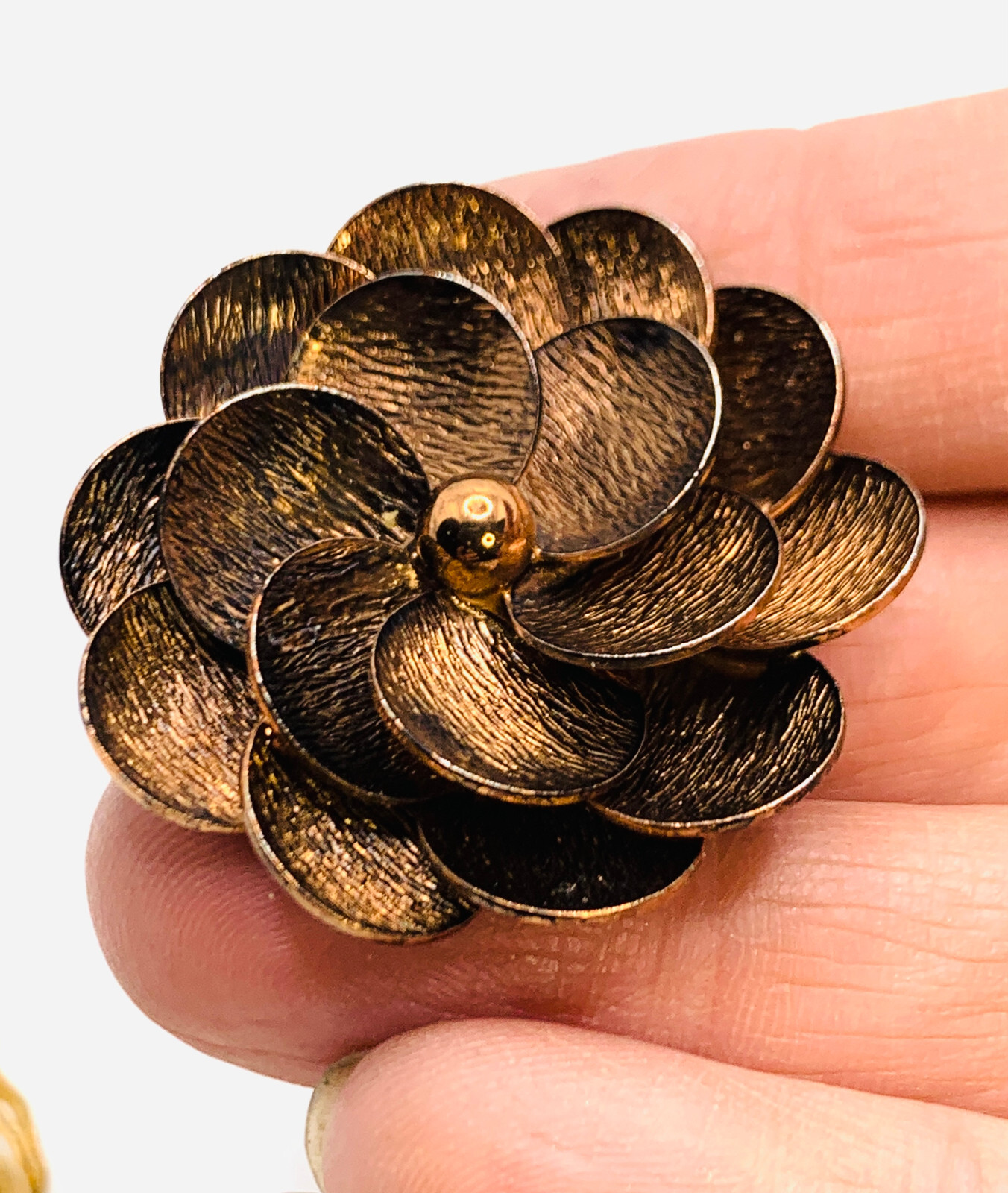 Lot 5 Vtg Gold & Copper Tone Jewelry Brooches Clip Earrings Western Germany Etc.