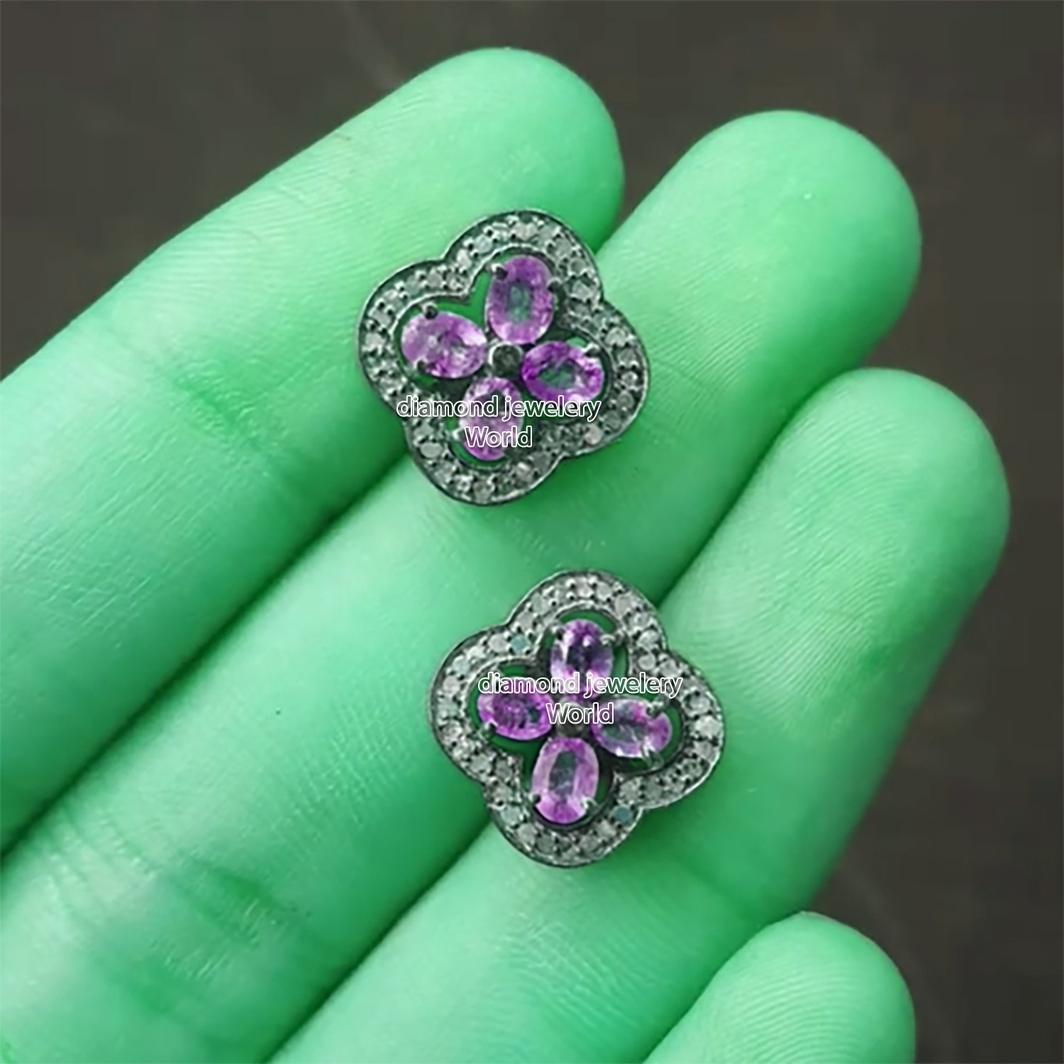 1.55ctw Rose Cut Diamond Amethyst Silver Vintage Gorgeous Studs Earring Jewelry