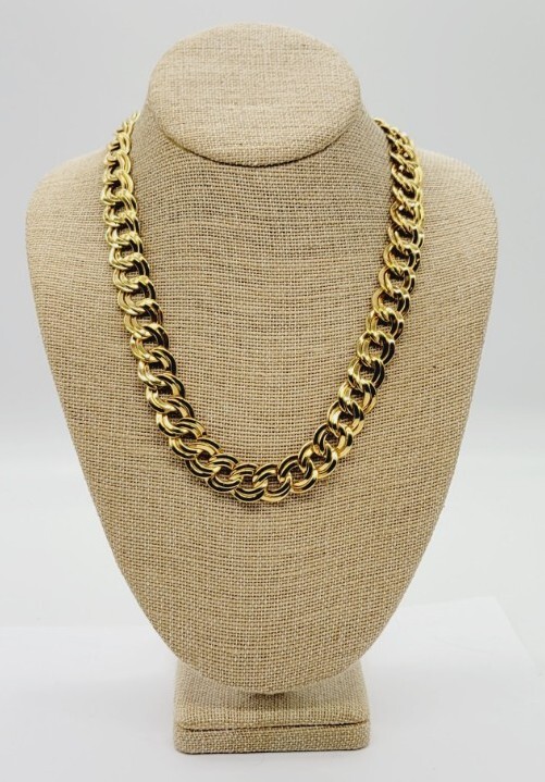 MONET Necklace Gold Tone Double Oval Link RARE Statement Runway Vintage 21 in