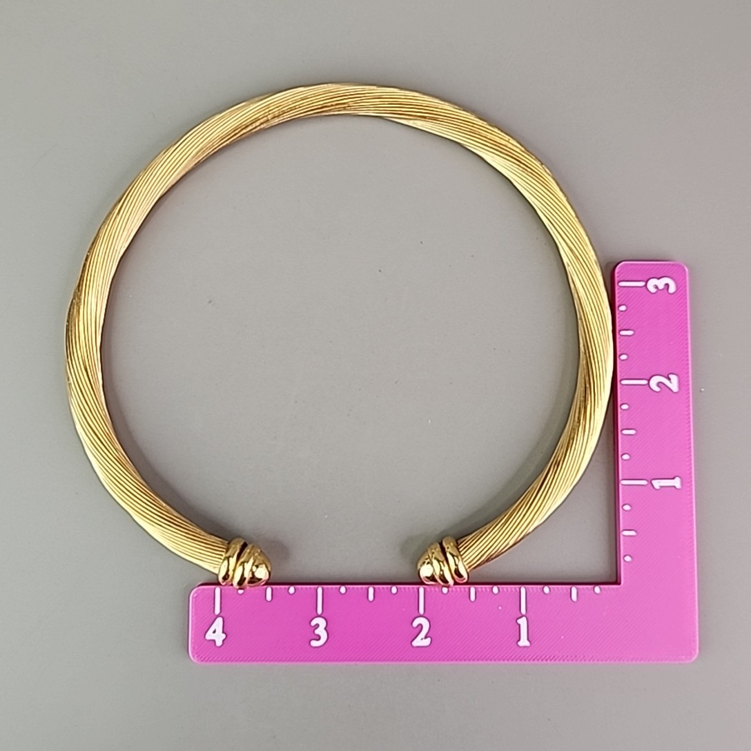 Vintage Wire Cable Torque Necklace Gold Tone Modernist Collar Rolled 14.5″