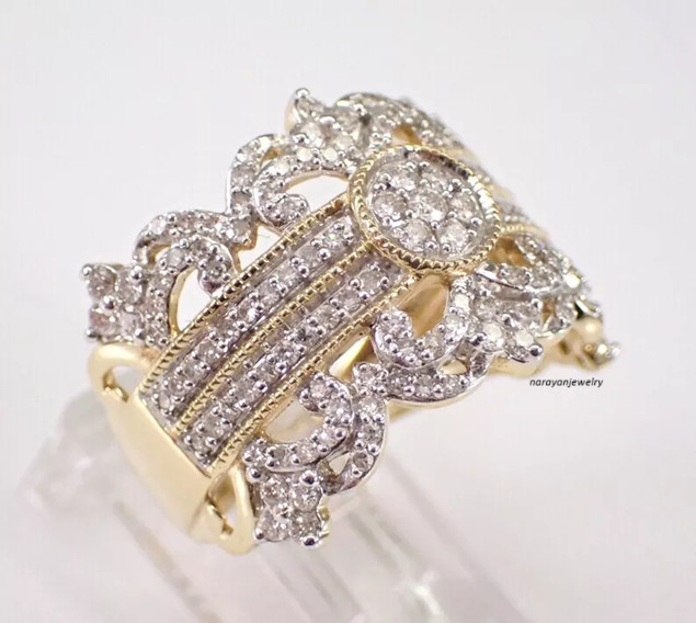 1.50Ct Round Cut Real Moissanite Cocktail Engagement Ring 14K Yellow Gold Plated
