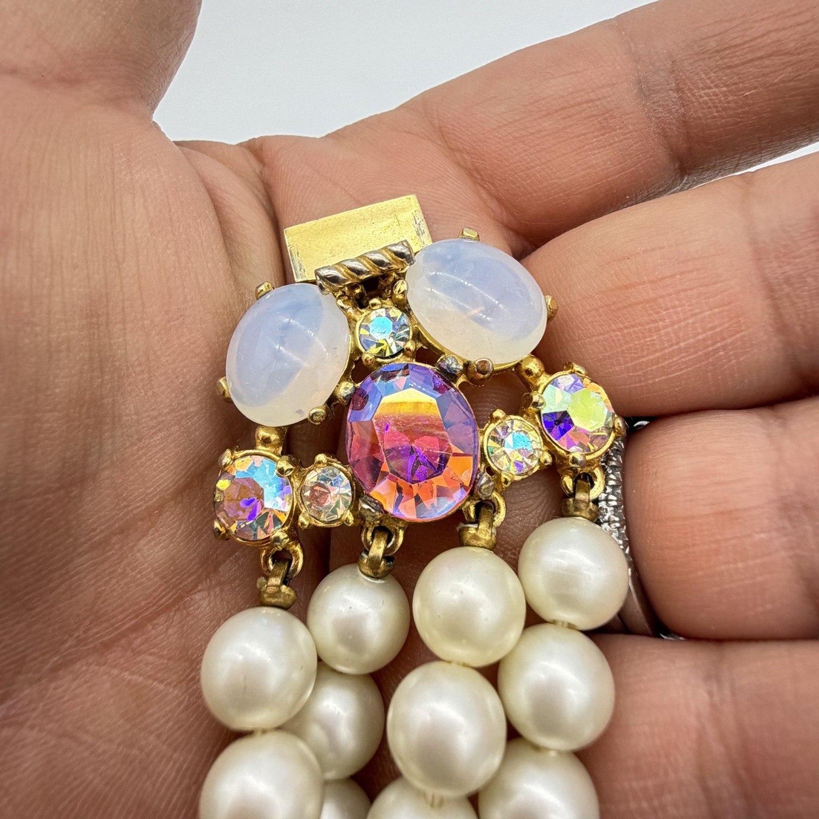 VTG SCHIAPARELLI Signed Bracelet Opaline Pink AB Faux Pearl Statement Rare