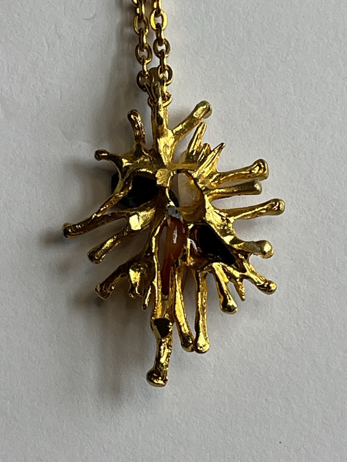 Vintage 1960s Gold Tone Brutalist Modernist Style Sunburst Necklace 28”