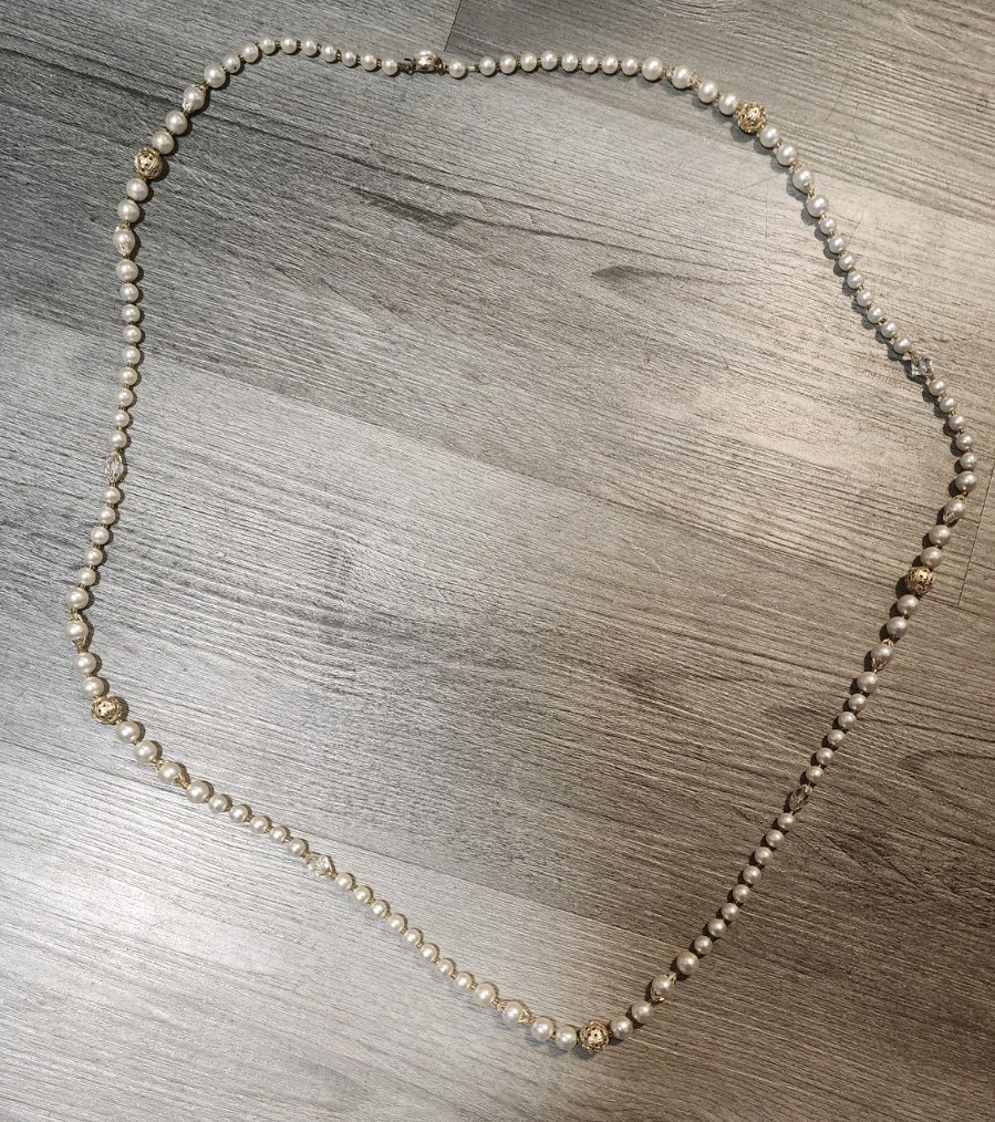 Super Long Japan Beaded Faux Pearl Necklace 53″ Vintage