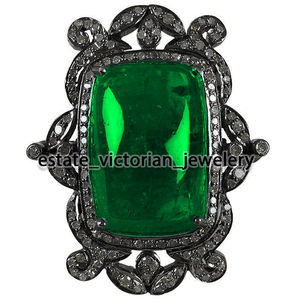 Victorian 1.88Ctw Rose Cut Diamond Emerald Studded Silver Gorgeous Ring Jewelry