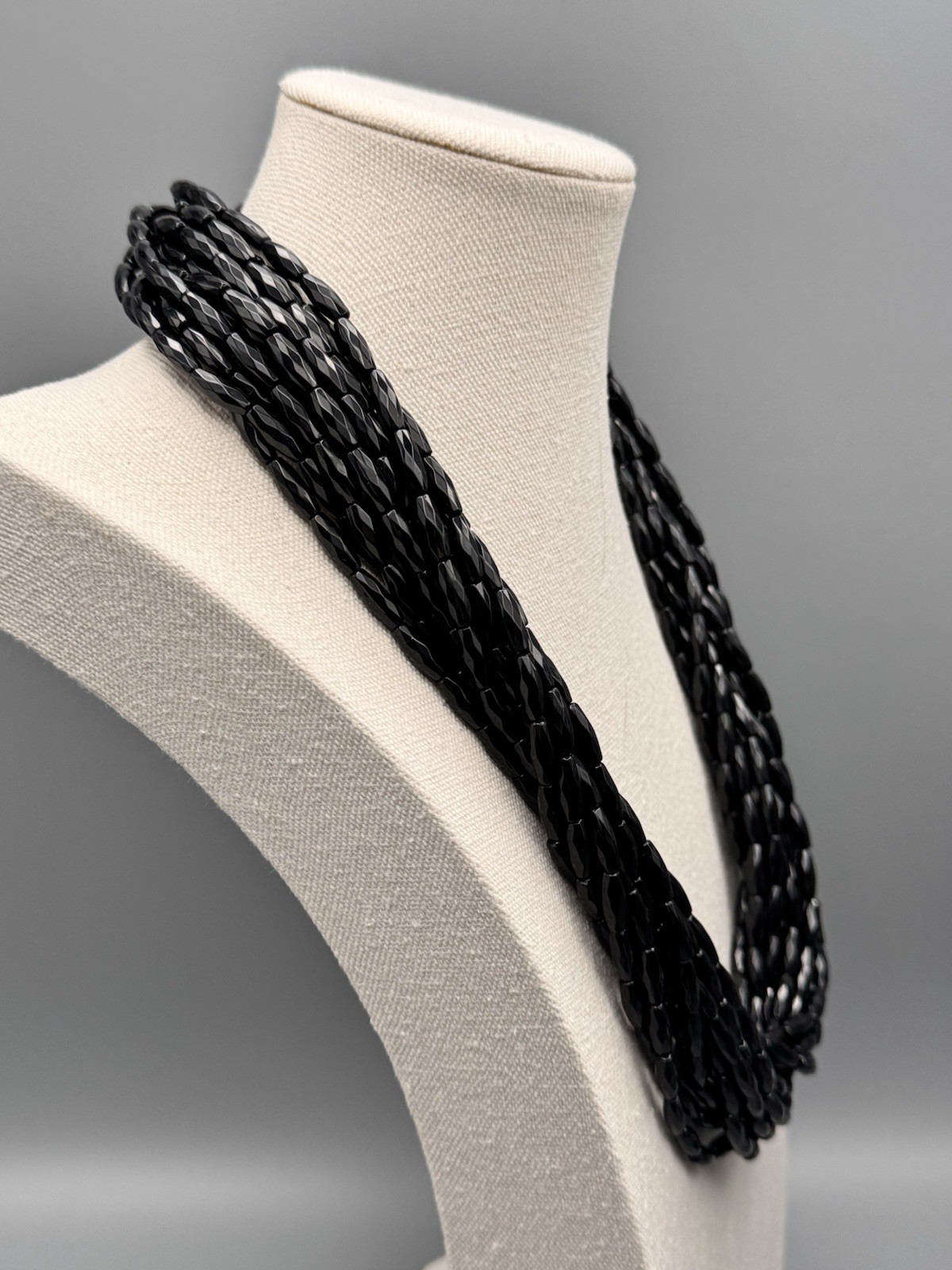 Vintage Black Necklace DESIGNER QUALITY Lucite Beads Multi Strand