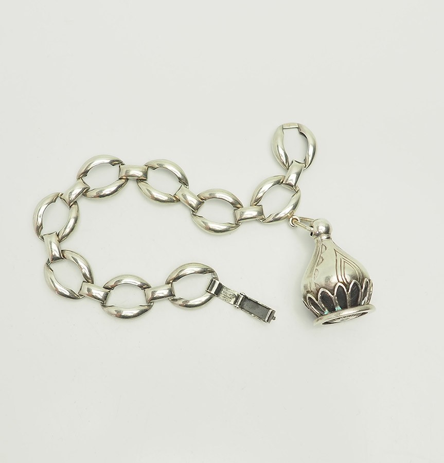 Danecraft vintage sterling silver modern link bracelet with jug charm
