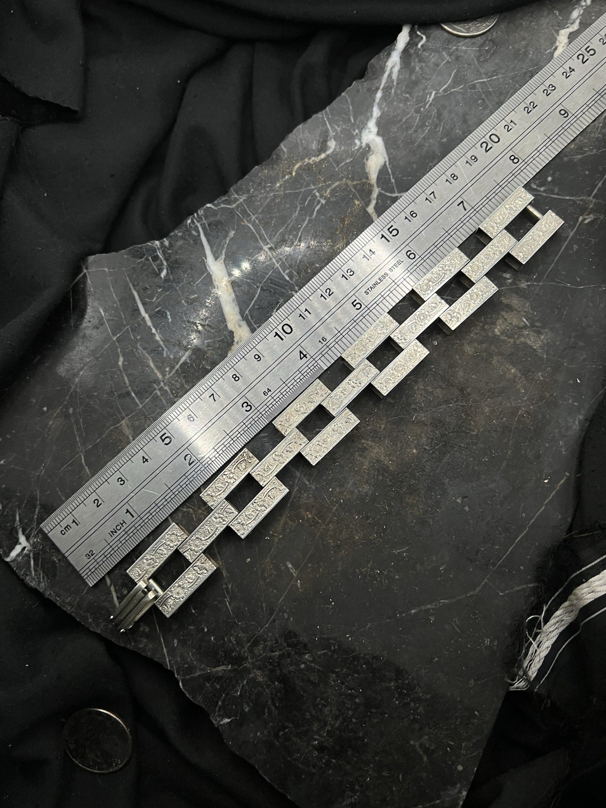 Antique Edwardian Deco Sterling Silver 7.5′ Tank Track Etched Bracelet 30g