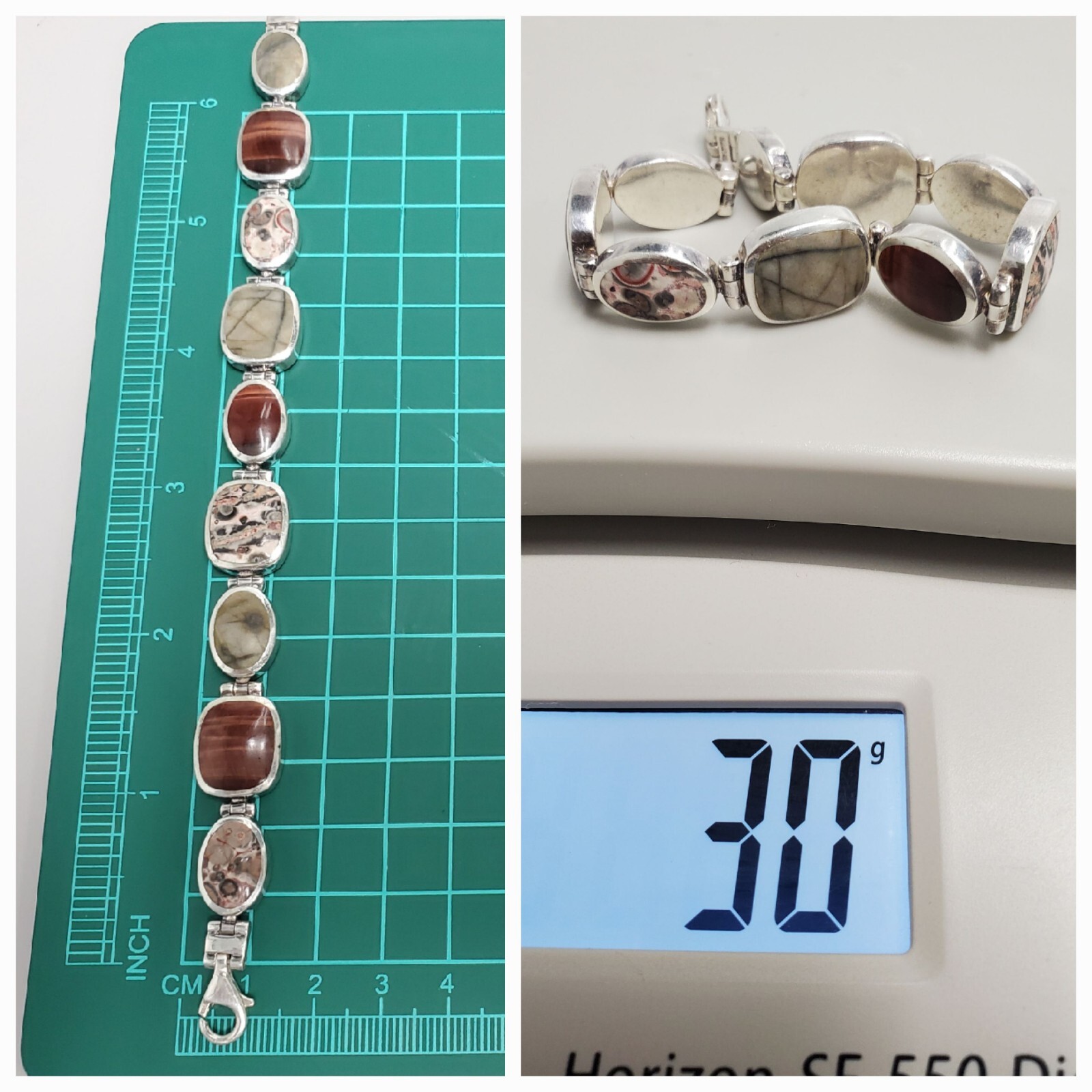 Vintage Red tiger’s eye & Ocean Jasper 925 Silver Bracelet Women 7″ 30g