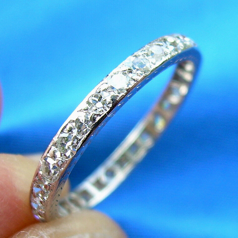 Original EARTH MINED DIAMOND Wedding Band Deco PLATINUM Eternity Ring Size 6.25