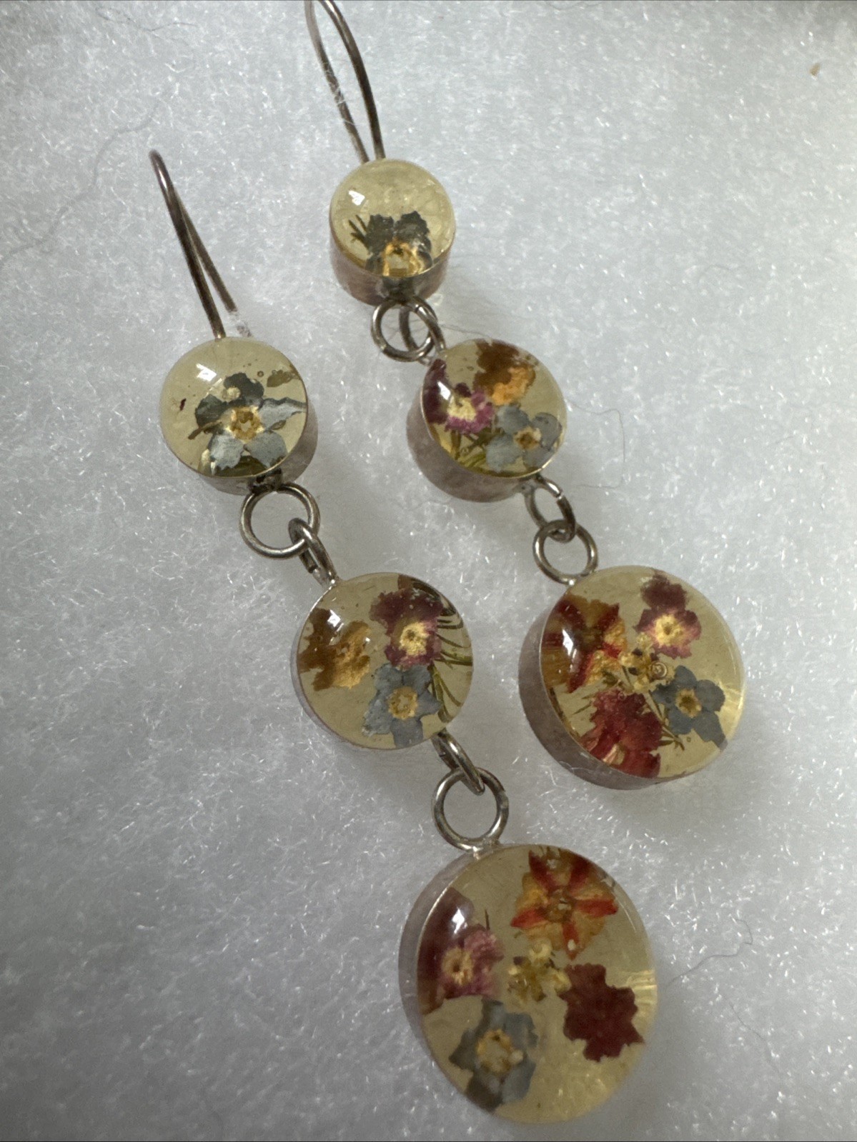 Dried Flowers Acrylic Earrings Sterling Silver Hook Pierced Jewelry 🌸 Retro