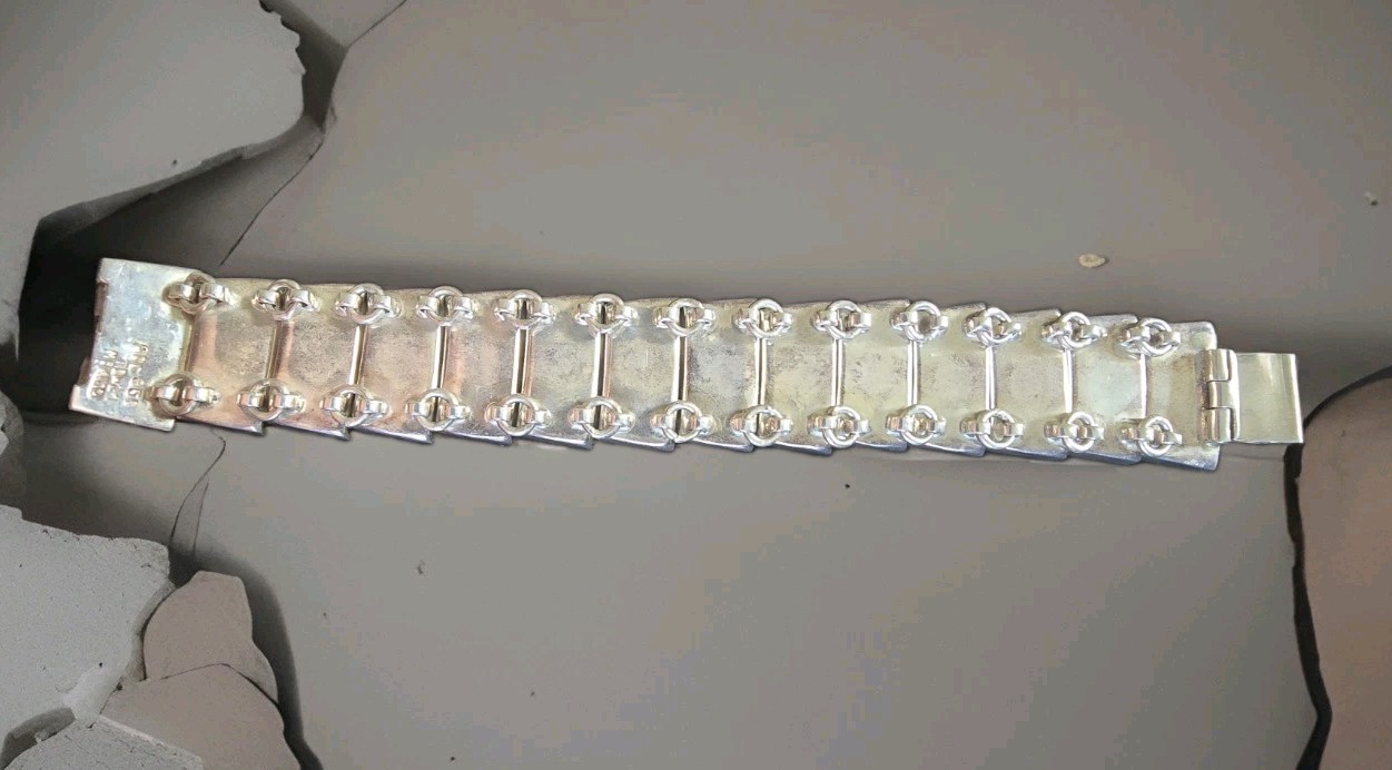 Vintage Mexico 950 Sterling Silver Malachite Inlay Link Panel Bracelet – 6.5”