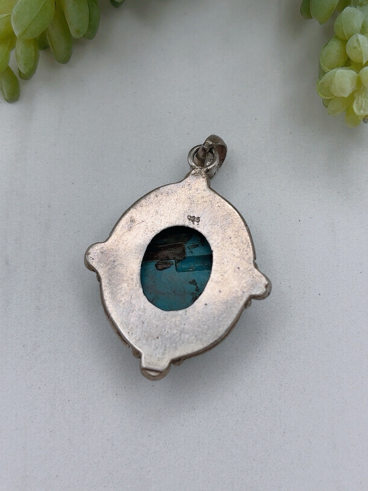 Sterling Silver 925 Turquoise Pendant Oval Shape
