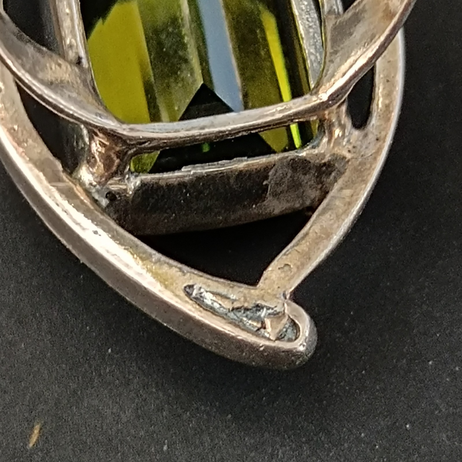 Modernist Statement Ring Sterling Silver Olive Green Stone Rolled Gold Cocktail