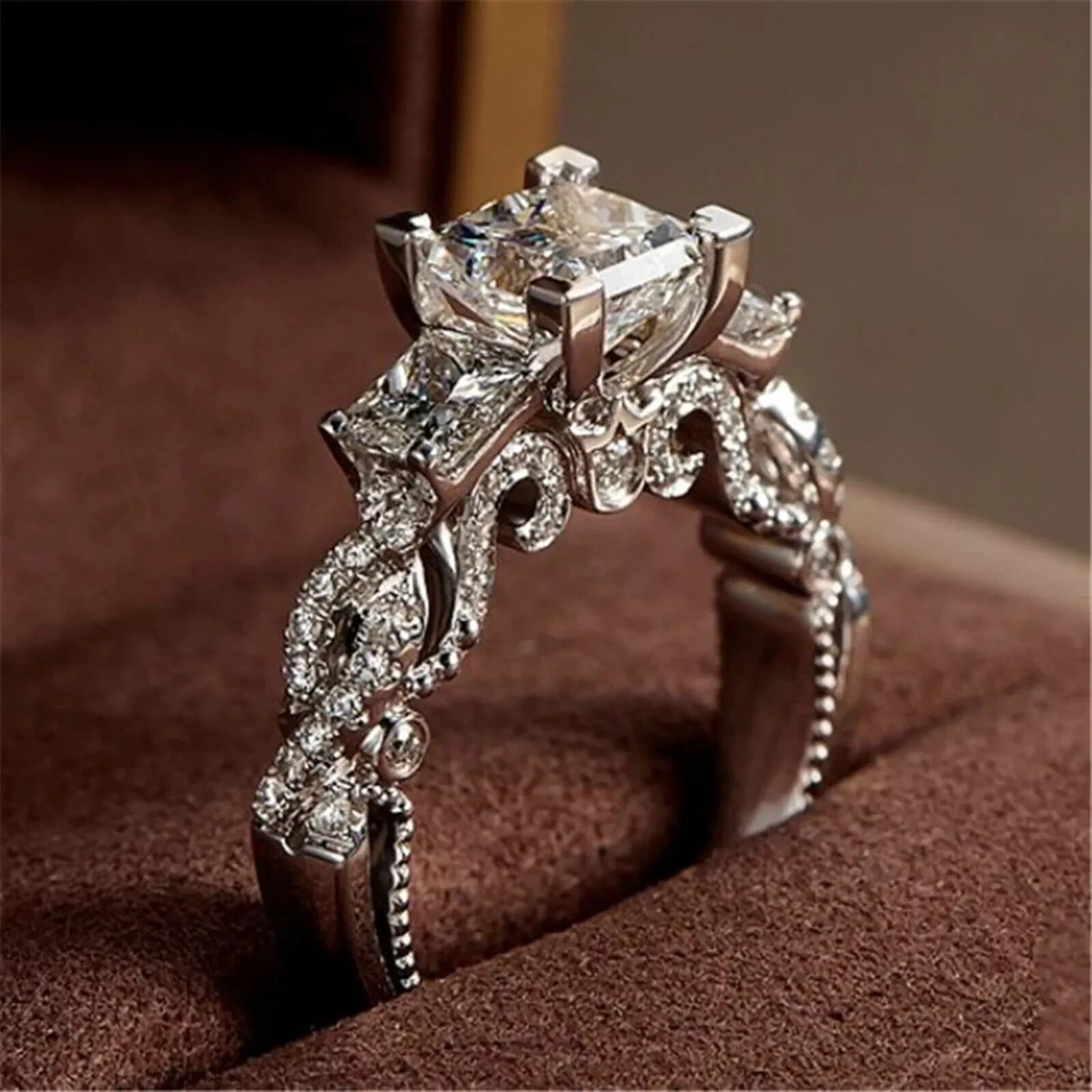 1.75Ct Princess Lab Created Diamond 14K White Gold Finish Anniversary Gift Ring