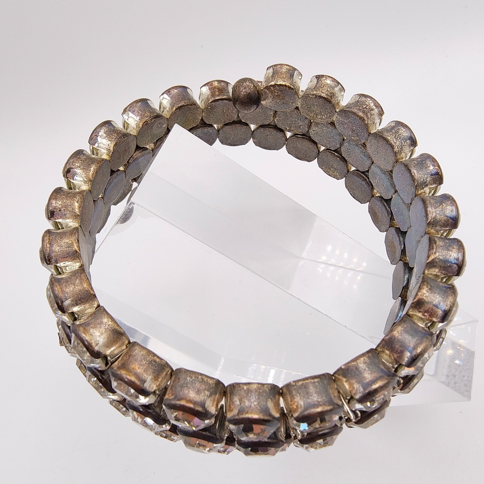 Vintage Art Deco Style Memory Wire Wrap Bracelet Glass Rhinestone Hollywood Glam
