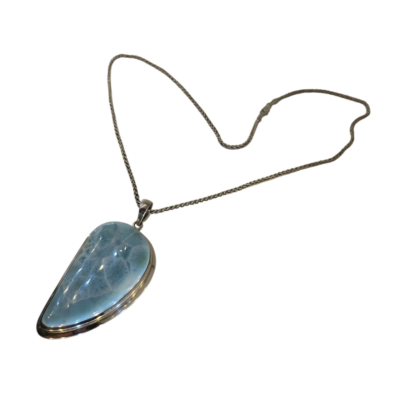 Larimar Pectolite Pendant Necklace Sterling Silver Art G Ito AGI 55g Heavy 23″