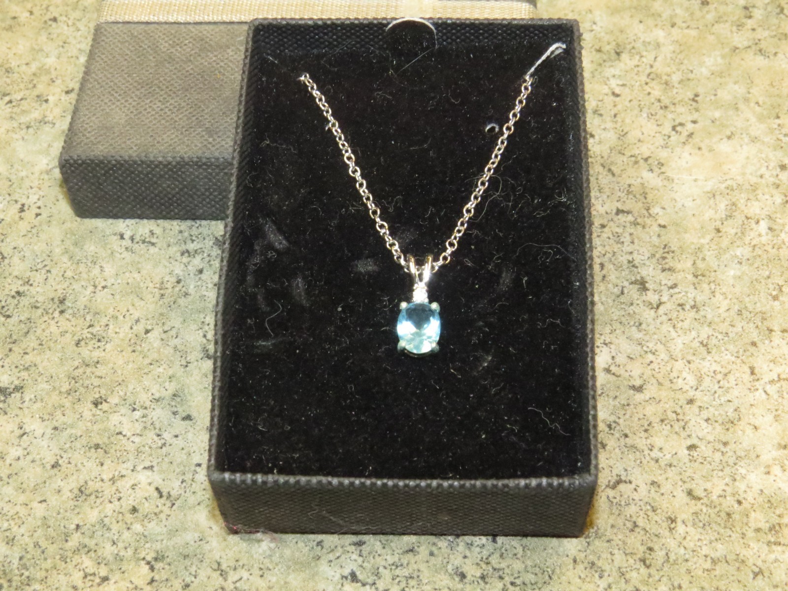 Vintage Blue Stone Silver Tone Necklace w/ Case