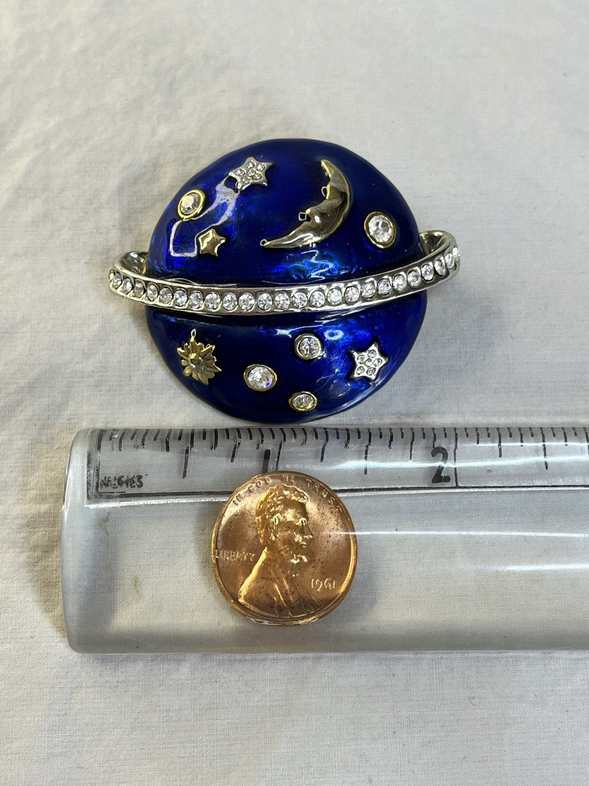 Vintage Swarovski Celestial Star Moons Brooch Blue Enamel PLEASE READ