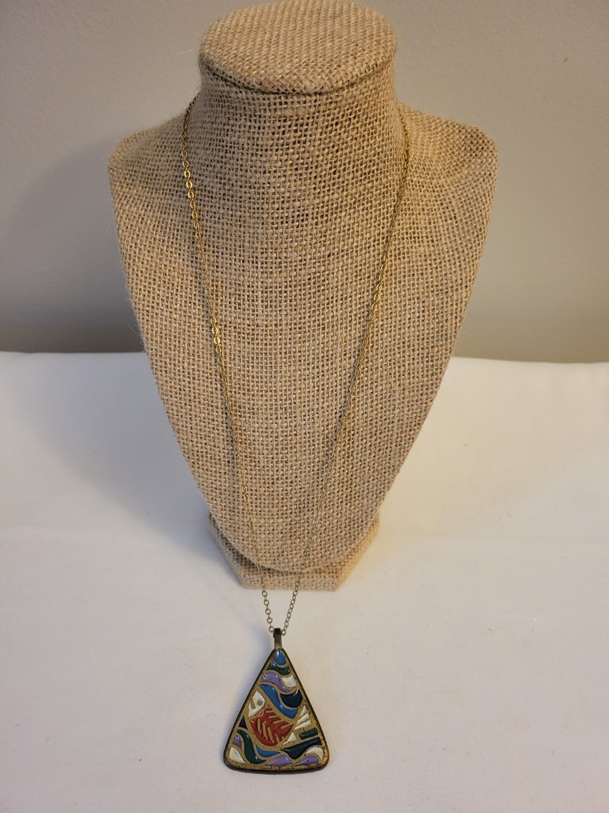 VINTAGE 1969 TERRA SANCTA GUILD GOLD TONE NECKLACE ENAMEL BRASS ACE ENAMEL BRASS