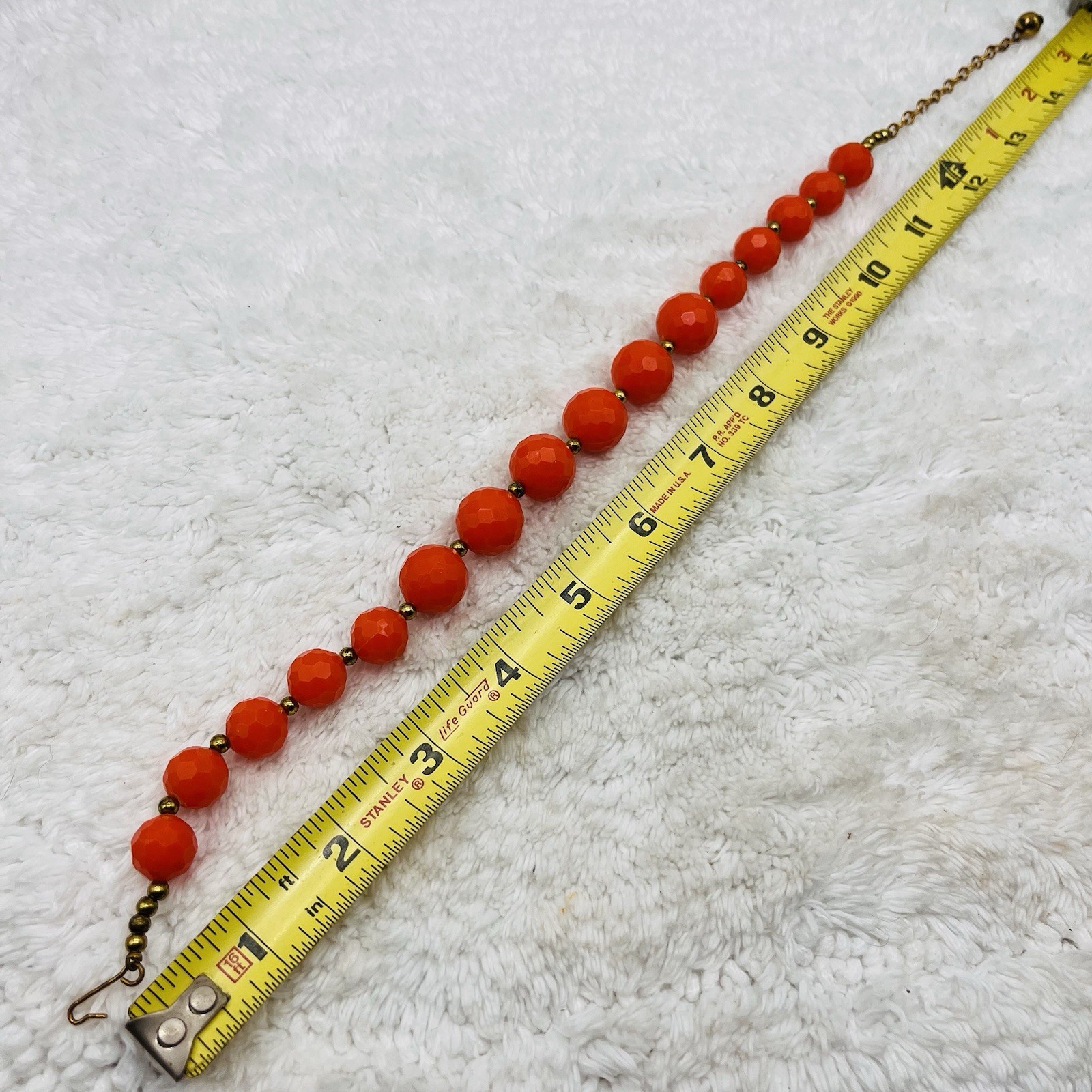 Vintage Plastic Necklace Chunky Orange Multifaceted Beads 15″
