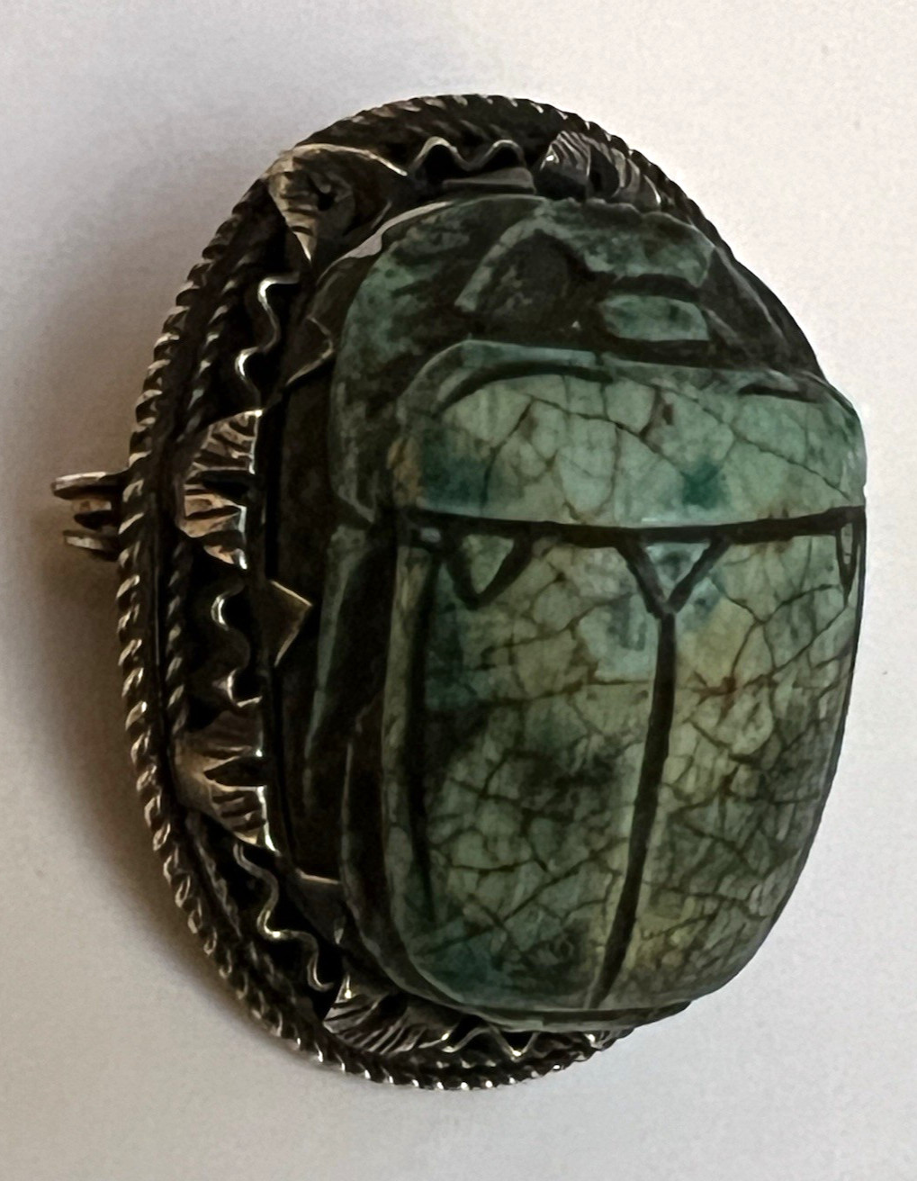 Large Antique 1920’s? Egyptian Blue Scarab and Silver Pin