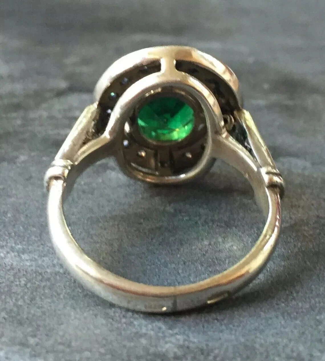 Art Deco Style Edwardian Lab Created Emerald Anniversary 14K White Gold FN Ring