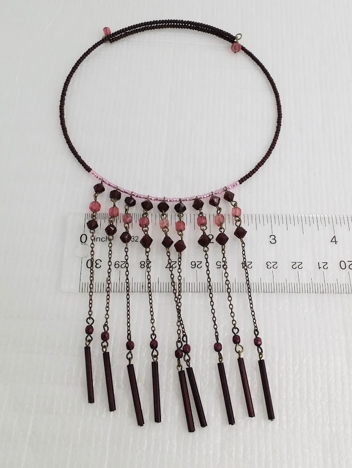 Vintage Coil Wire Beaded Fringe Choker Necklace