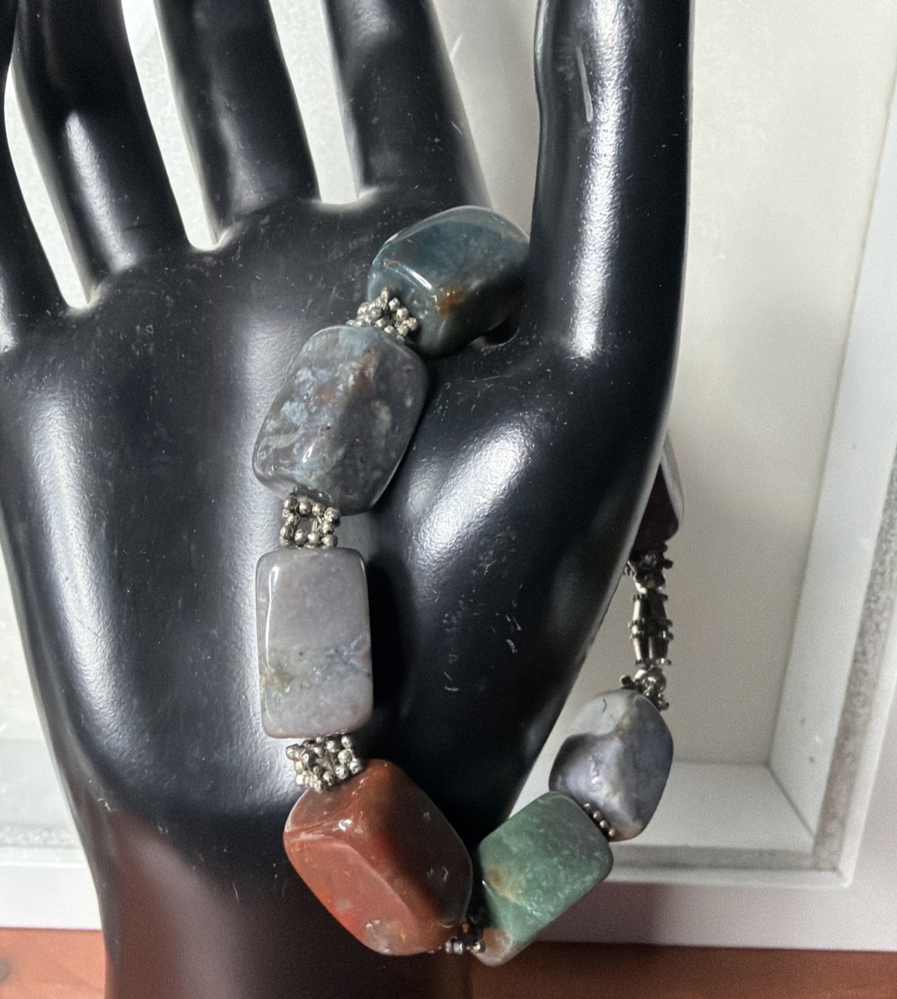 Multi Gemstone Bloodstone Quartz and Agate 7.5 Inch Bracelet