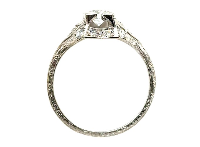 Deco Diamond Engagement Ring .73ct D VVS1 Ideal Platinum IGI Original 1920’s