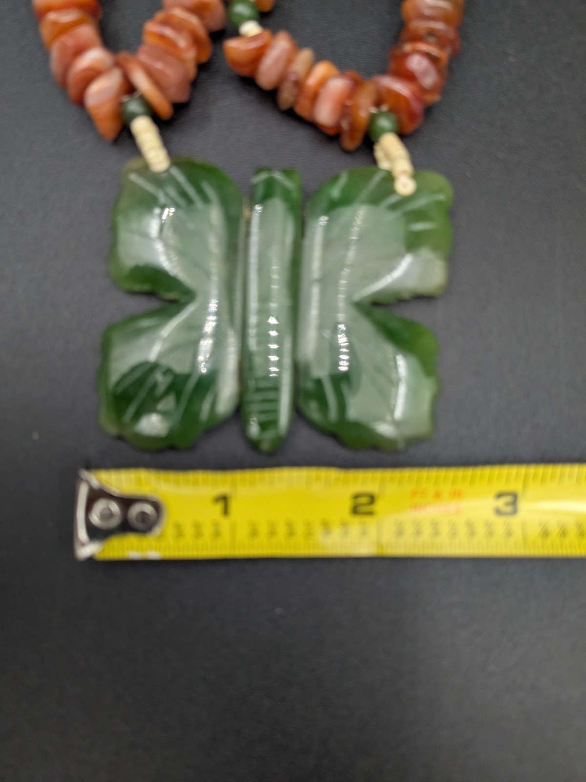 Vintage Jade and Carnelian Butterfly Pendant Statement Necklace