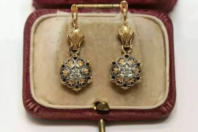 Round Moissanite 14K Yellow Gold Plated Vintage Dangle Engagement Women Earrings