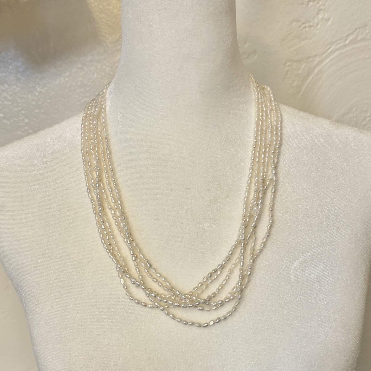 Vtg Multi-Strand Rice Pearl & Tiger’s Eye Necklace Bracelet Set Silver Clasp