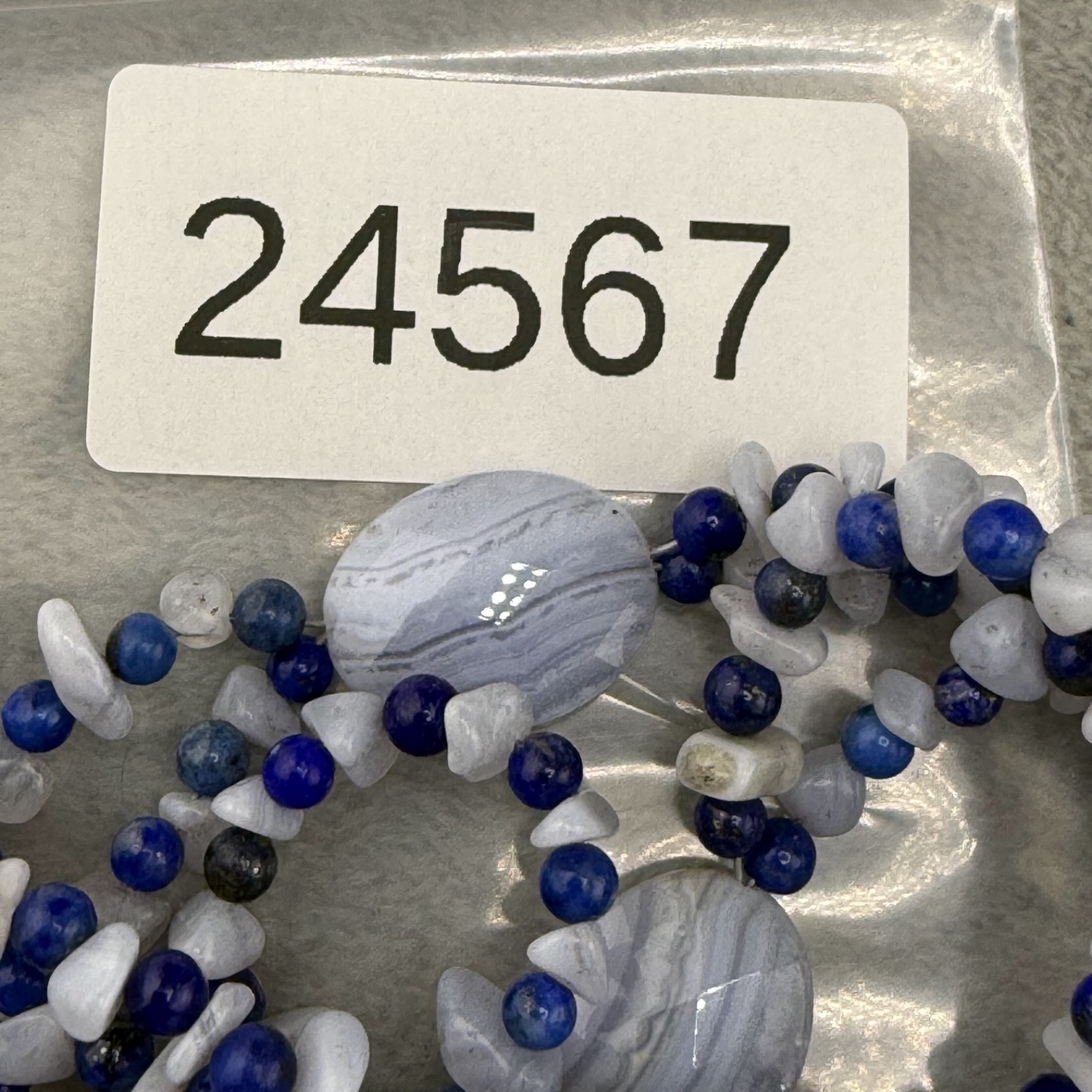 Vintage Jay King DTR Necklace Blue Lace Agate Polished Stone 18”