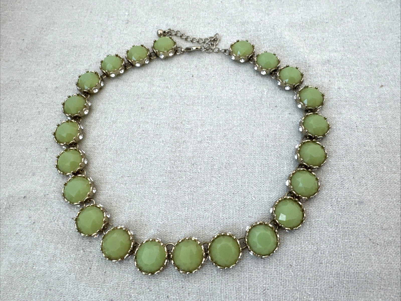 GORGEOUS! Green Lucite? Gold Victorian Revival chain Necklace Metal Jewelry Boho